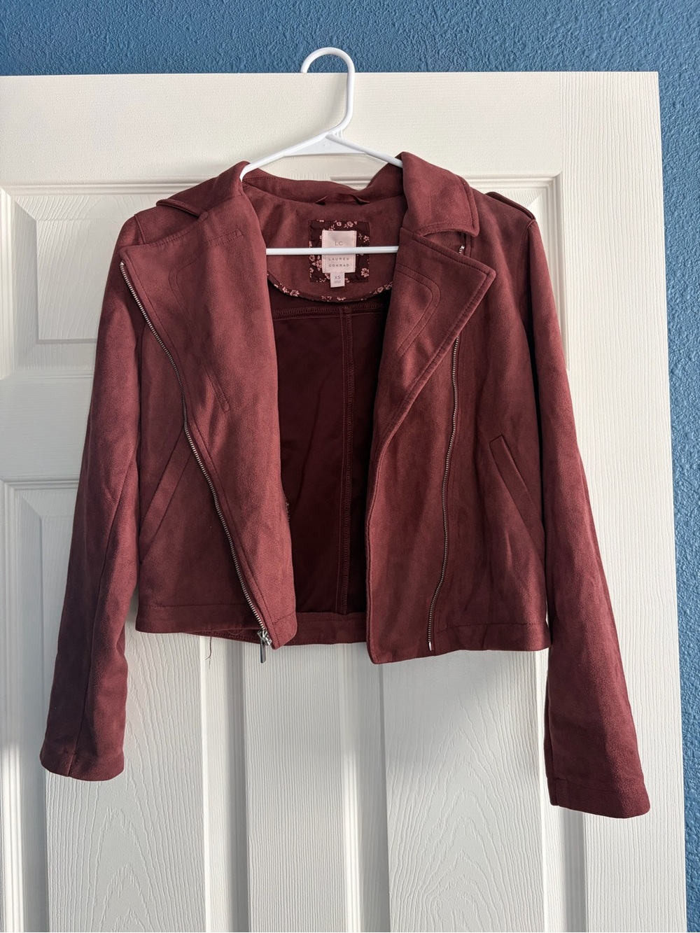 LC Lauren Conrad Burgundy Suede Moto Jacket